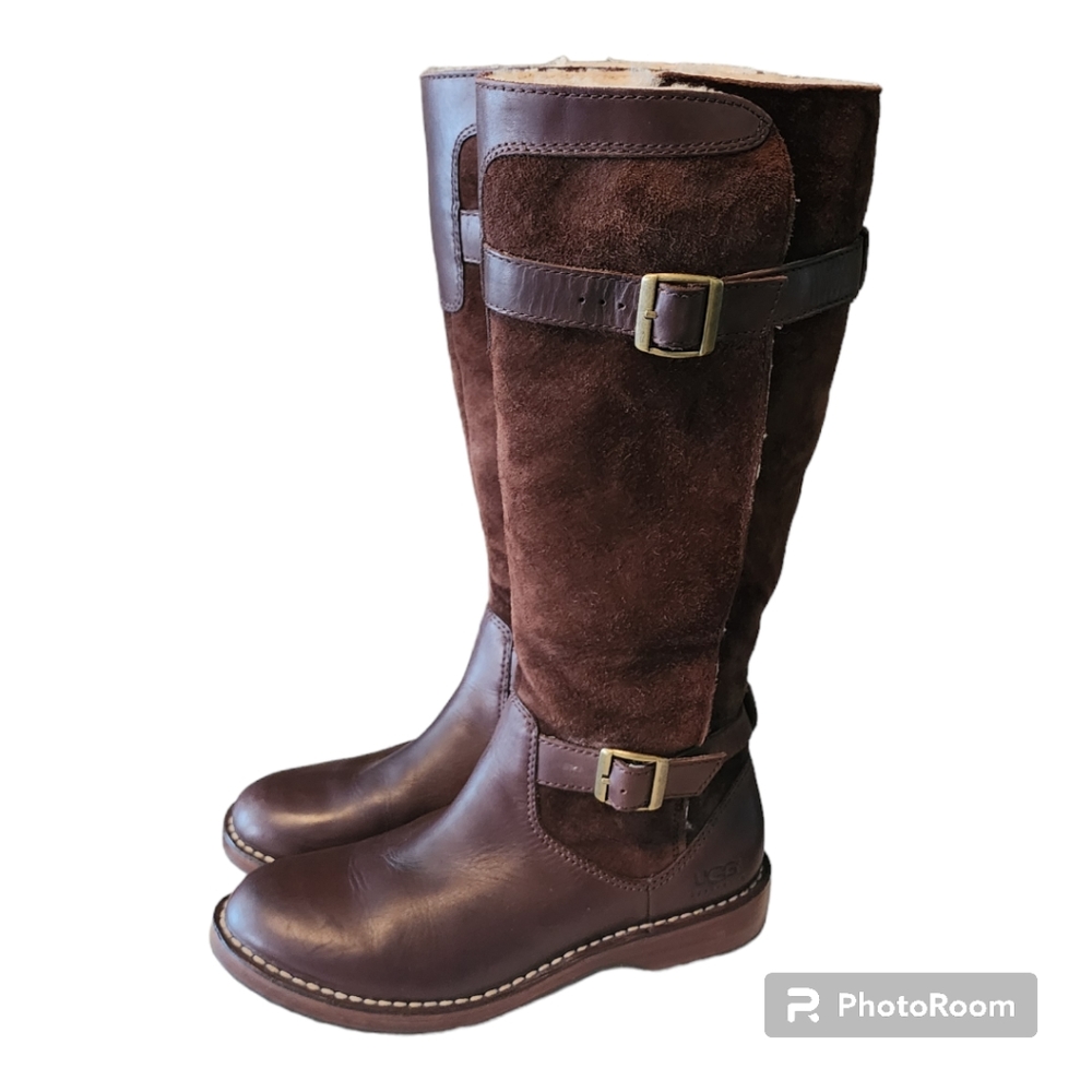 Chocolate UGG Dunwich Leather & Suede Tall Boots